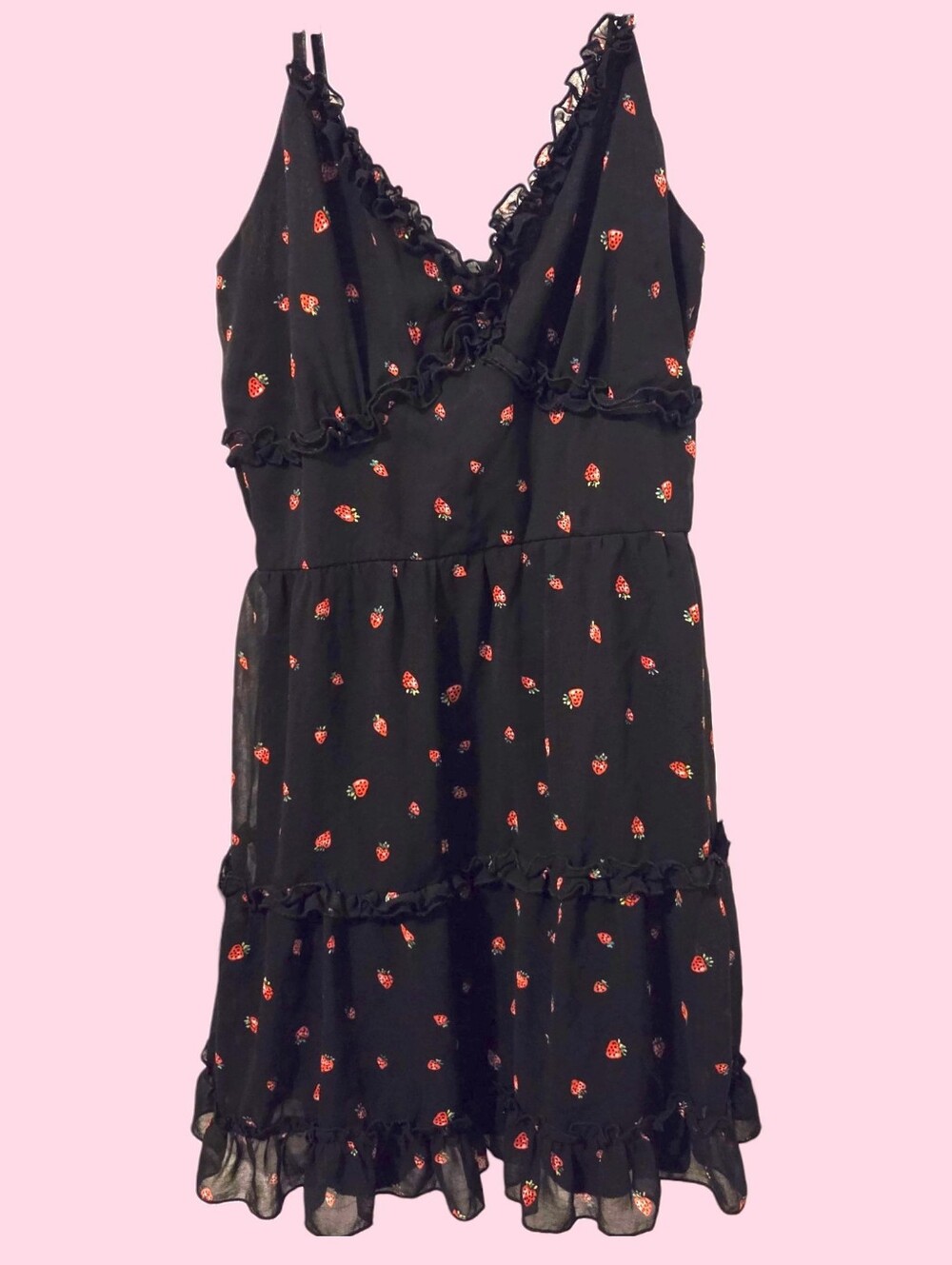 Liberty Love Black Dress with Red Strawberry Print